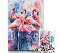 Puzzle 1000 pièces pour Adultes et Adolescents Puzzle 1000 pièces Motif Flamant Rose Aquarelle, avec Affiche et fiche de Questions-réponses pour Les 14 Ans et Plus 50x75cm