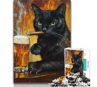 Puzzle 1000 pièces pour Adultes et Adolescents Puzzle Chat Noir fumant pour Adolescents Casse-tête - Cadeau d'anniversaire pour Homme 26x38cm