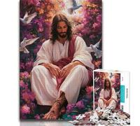 Puzzle 1000 pièces pour Adultes et Adolescents Puzzle Jésus Parmi Les Fleurs pour Adolescents idéal comme Cadeau pour Toute la Famille à partir de 14 Ans 75x50cm