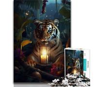 Puzzle 1000 pièces pour Adultes et Adolescents Puzzle Lampe Magique Tigre pour Adolescents avec Affiche et fiche de Questions-réponses Assorties pour Les Enfants de 14 Ans et Plus 75x50cm