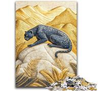 Puzzle 1000 pièces pour Adultes et Adolescents Puzzle Léopard doré pour Adolescents, Passe-Temps de Vacances avec Affiche et fiche de Questions-réponses Assorties (26x38cm)