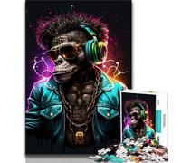 Puzzle 1000 pièces pour Adultes et Adolescents Puzzle Monkey DJ pour Adolescents avec Affiche et fiche de Questions-réponses pour Les 14 Ans et Plus 38x26cm