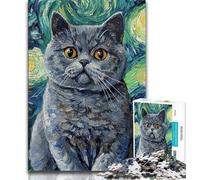 Puzzle 1000 pièces pour Adultes et Adolescents Puzzle Peinture à l'huile de Chat pour Adolescents Casse-tête - Cadeau d'anniversaire pour Homme 75x50cm