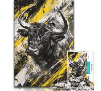 Puzzle 1000 pièces pour Adultes et Adolescents Puzzle Taureau Noir et Or Anti-Stress défi Difficile Cadeaux du Père Noël Secret 38x26cm