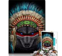 Puzzle 1000 pièces pour Adultes et Adolescents Puzzles Chef de Guerre Indien Loup pour Adultes Relax Games est Un pour Toute la Famille (Taille 75x50cm)
