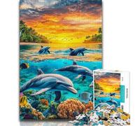 Puzzle 1000 pièces pour Adultes et Adolescents, Puzzles pour Adultes, Dauphins de l'océan, Jouets de Jeu, Chaque pièce est Unique - Jeu Familial Stimulant et Amusant (Taille 38x26cm)