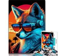 Puzzle 1000 pièces pour Adultes et Adolescents Puzzles Renard Néon pour Adolescents avec Affiche et fiche de Questions-réponses Assorties pour Les Enfants de 14 Ans et Plus 38x26cm