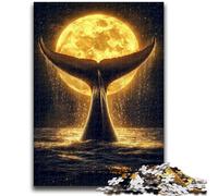 Puzzle 1000 pièces pour Adultes et Adolescents Queue de Baleine dorée Puzzle 1000 pièces, avec Affiche et fiche de Questions-réponses Assorties pour Les 14 Ans et Plus (26x38cm)