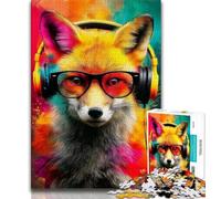 Puzzle 1000 pièces pour Adultes et Adolescents Renard avec Casque 1000 pièces Puzzle Jeu de Quiz Décoration Murale Cadeaux d'anniversaire et de Noël Uniques 38x26cm