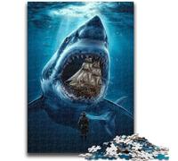 Puzzle 1000 pièces pour Adultes et Adolescents Requins et Bateaux Pirates Jouets éducatifs Jeux Anti-Stress Convient pour la décoration de Bureau 50x75cm