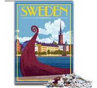 Puzzle 1000 pièces pour Adultes et Adolescents Scandinavie Suède Voyage Famille Divertissement Jouets avec Affiche Assortie et fiche de Questions (50x75cm) 1000pcs