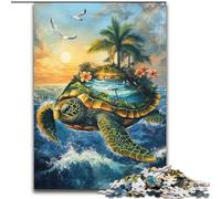 Puzzle 1000 pièces pour Adultes et Adolescents, scène de l'île aux Tortues, Anti-Stress, défi Difficile avec Affiche et fiche de Questions-réponses Assorties 50x75cm