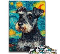 Puzzle 1000 pièces pour Adultes et Adolescents, Schnauzer sous Le Ciel Nocturne, 1000 pièces pour Adultes, pour Tuer Le Temps en Vacances avec Affiche et fiche de Questions-réponses (50x75cm)