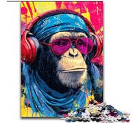 Puzzle 1000 pièces pour Adultes et Adolescents Singe avec Casque Audio, Jouet éducatif et décompressant, idéal comme Cadeau pour Toute la Famille (Taille 50x75cm)
