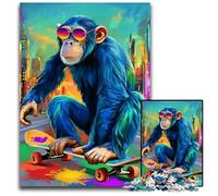 Puzzle 1000 pièces pour Adultes et Adolescents, Skateboard Singe, Puzzle en Bois pour Adultes et Adolescents, Jouets éducatifs, Jeux familiaux, 50x75cm