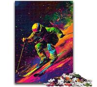 Puzzle 1000 pièces pour Adultes et Adolescents, Skieur, Peinture à l'huile, 1000 pièces pour Adolescents Ce Puzzle éducatif est idéal comme Cadeau pour Toute la Famille (50x75cm)