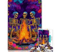 Puzzle 1000 pièces pour Adultes et Adolescents squelettes Autour d'un feu de Joie pour Un Moment de détente à la Maison avec des pièces de Formes aléatoires entièrement emboîtables 75x50cm