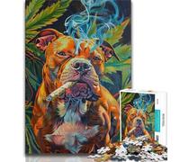 Puzzle 1000 pièces pour Adultes et Adolescents Staffordshire Bull Terrier Fumeur, Jeu éducatif Familial, décoration Murale, Cadeaux d'anniversaire et de Noël Uniques 38x26cm