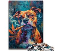 Puzzle 1000 pièces pour Adultes et Adolescents, Staffordshire Bull Terrier Fumeur, Jeux éducatifs, décoration d'intérieur, Cadeau d'anniversaire, Art Mural (50x75cm)