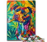 Puzzle 1000 pièces pour Adultes et Adolescents Staffordshire Bull Terrier Fumeur pour Les 14 Ans et Plus Cadeaux intéressants pour la réduction du Stress pour Les Amis et la Famille 26x38cm