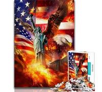 Puzzle 1000 pièces pour Adultes et Adolescents Statue de la Liberté, Jouets de Divertissement Familial avec Affiche et fiche de Questions-réponses (Taille 38x26cm)