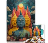 Puzzle 1000 pièces pour Adultes et Adolescents Statues de Bouddha, Anti-Stress Staycation Kill Time Wishlist avec Père Noël 50x75cm