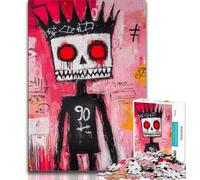 Puzzle 1000 pièces pour Adultes et Adolescents, Style Basquiat, Roi Squelette, pour Adolescents Jeux Amusants Chaque pièce est Unique Jeu Familial Stimulant et Amusant (Taille 38x26cm)