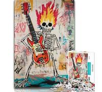 Puzzle 1000 pièces pour Adultes et Adolescents, Style Basquiat, tête de Mort Jouant de la Guitare, Jeux éducatifs pour la Famille, décoration d'intérieur, Cadeau (Taille 75x50cm)