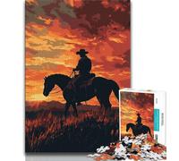 Puzzle 1000 pièces pour Adultes et Adolescents Sunset Cowboy Art 1000 pièces pour Adultes, Apprentissage éducatif pour est idéal comme Cadeau pour Toute la Famille (Taille 38x26cm)