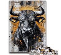 Puzzle 1000 pièces pour Adultes et Adolescents, Taureau Noir et doré Un défi à relever, mais Amusant et Humoristique Décoration d'intérieur et Cadeaux Uniques 26x38cm