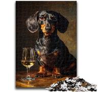 Puzzle 1000 pièces pour Adultes et Adolescents, Teckel Buvant du vin, Anti-Stress, Vacances à la Maison, Passe-Temps avec Affiche et fiche de Questions-réponses Assorties 50x75cm
