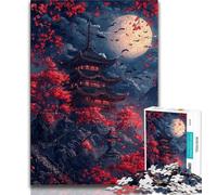 Puzzle 1000 pièces pour Adultes et Adolescents Temple Japonais Fantastique Puzzle 1000 pièces Anti-Stress défi Difficile Cadeaux du Père Noël Secret 38x26cm