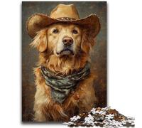 Puzzle 1000 pièces pour Adultes et Adolescents, thème Cowboy, Golden Retriever, Jeu éducatif Familial, décoration Murale, Cadeaux Uniques pour Anniversaire et Noël, 26x38cm