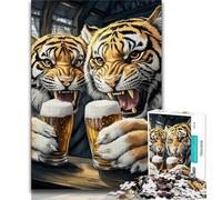 Puzzle 1000 pièces pour Adultes et Adolescents : Tigre Buvant de la bière, Jouets éducatifs, Anti-Stress, Cadeaux et Jouets (38x26cm)