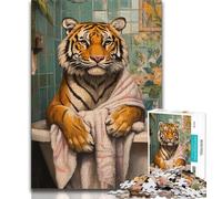 Puzzle 1000 pièces pour Adultes et Adolescents Tigre dans la Salle de Bain, Un Jeu Stimulant idéal comme Cadeau pour Toute la Famille (75x50cm)