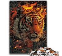 Puzzle 1000 pièces pour Adultes et Adolescents, Tigre Flamme, avec Affiche et fiche de Questions-réponses, à partir de 14 Ans (75x50cm)