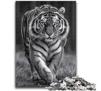 Puzzle 1000 pièces pour Adultes et Adolescents Tigre Noir et Blanc Anti-Stress Défi Difficile Chaque pièce est Unique - Jeu Familial Amusant et Stimulant 50x75cm