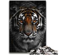 Puzzle 1000 pièces pour Adultes et Adolescents Tigre Noir et Blanc pour 14 Ans et Plus Difficile à Terminer mais Amusant et Humoristique Cadeau d'anniversaire 38x26cm