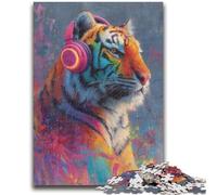 Puzzle 1000 pièces pour Adultes et Adolescents Tigre Portant Un Casque, pour Un Moment de détente à la Maison, avec des pièces de Formes aléatoires entièrement emboîtables (50x75cm)