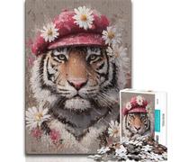 Puzzle 1000 pièces pour Adultes et Adolescents Tigre Portant Un Chapeau Puzzle 1000 pièces, Cadeau d'anniversaire, Cadeaux, décoration Murale pour Les 14 Ans et Plus (Taille 38x26cm)