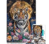 Puzzle 1000 pièces pour Adultes et Adolescents Tigre sous la Lune, Aide Le Cerveau à exercer des Jouets addictifs pour cultiver la Patience Décoration Parfaite 75x50cm