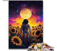 Puzzle 1000 pièces pour Adultes et Adolescents Tournesol Astronaute, Anti-Stress Staycation Kill Time Wishlist avec Père Noël 50x75cm