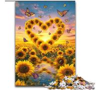 Puzzle 1000 pièces pour Adultes et Adolescents, Tournesol en Forme de cœur, Anti-Stress, Difficile, décoration d'intérieur (Taille 26x38cm)