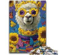 Puzzle 1000 pièces pour Adultes et Adolescents, Tournesol et alpaga, Jouets éducatifs, Jeux Anti-Stress, décoration d'intérieur Unique et Cadeaux 26x38cm