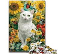 Puzzle 1000 pièces pour Adultes et Adolescents Tournesol et Chat Blanc Jeu Familial Soulagement du Stress Défi Difficile Collection d'artistes, Beaux-Arts 26x38cm