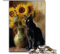 Puzzle 1000 pièces pour Adultes et Adolescents Tournesol et Chat, pour Jeu éducatif, Jouet de défi, décoration intérieure Unique et Cadeaux (Taille 26x38cm)