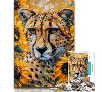 Puzzle 1000 pièces pour Adultes et Adolescents Tournesol Léopard, Jeu Stimulant, idéal comme Cadeau pour Toute la Famille 38x26cm