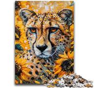 Puzzle 1000 pièces pour Adultes et Adolescents Tournesol Léopard pour Les 14 Ans et Plus Jeux de Famille Jeu de Noël Cadeaux pour Femmes 50x75cm