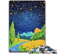 Puzzle 1000 pièces pour Adultes et Adolescents Tournesols sous Le Ciel Nocturne Décoration Murale Artistique et idée Cadeau d'anniversaire pour Amis, Bureau à Domicile 38x26cm