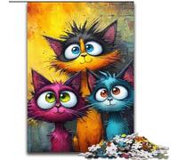 Puzzle 1000 pièces pour Adultes et Adolescents Trois Chats, Jeu Familial Anti-Stress, défi Difficile, renforce l'amour Entre Couples (Taille 26x38cm)